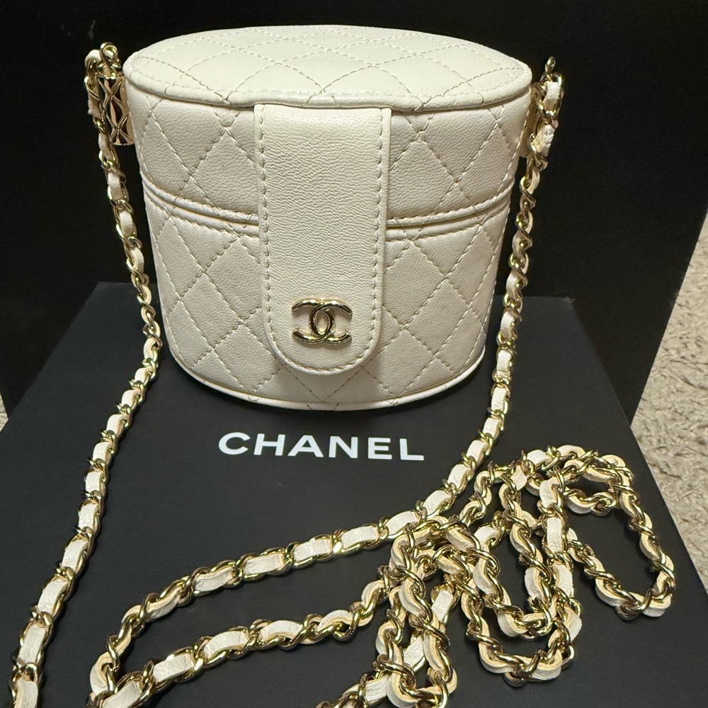 Chanel Ivory Quilted Mini Bag with Gold Chain